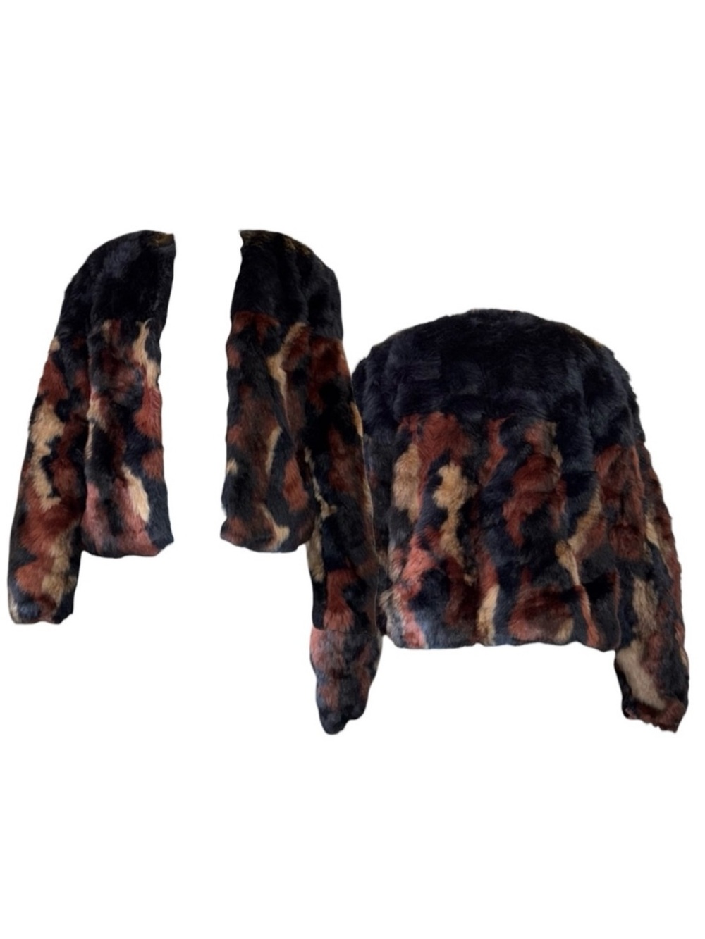 VILA Multicolor Faux Fur Teddy Jacket in Black, Brown & Cream